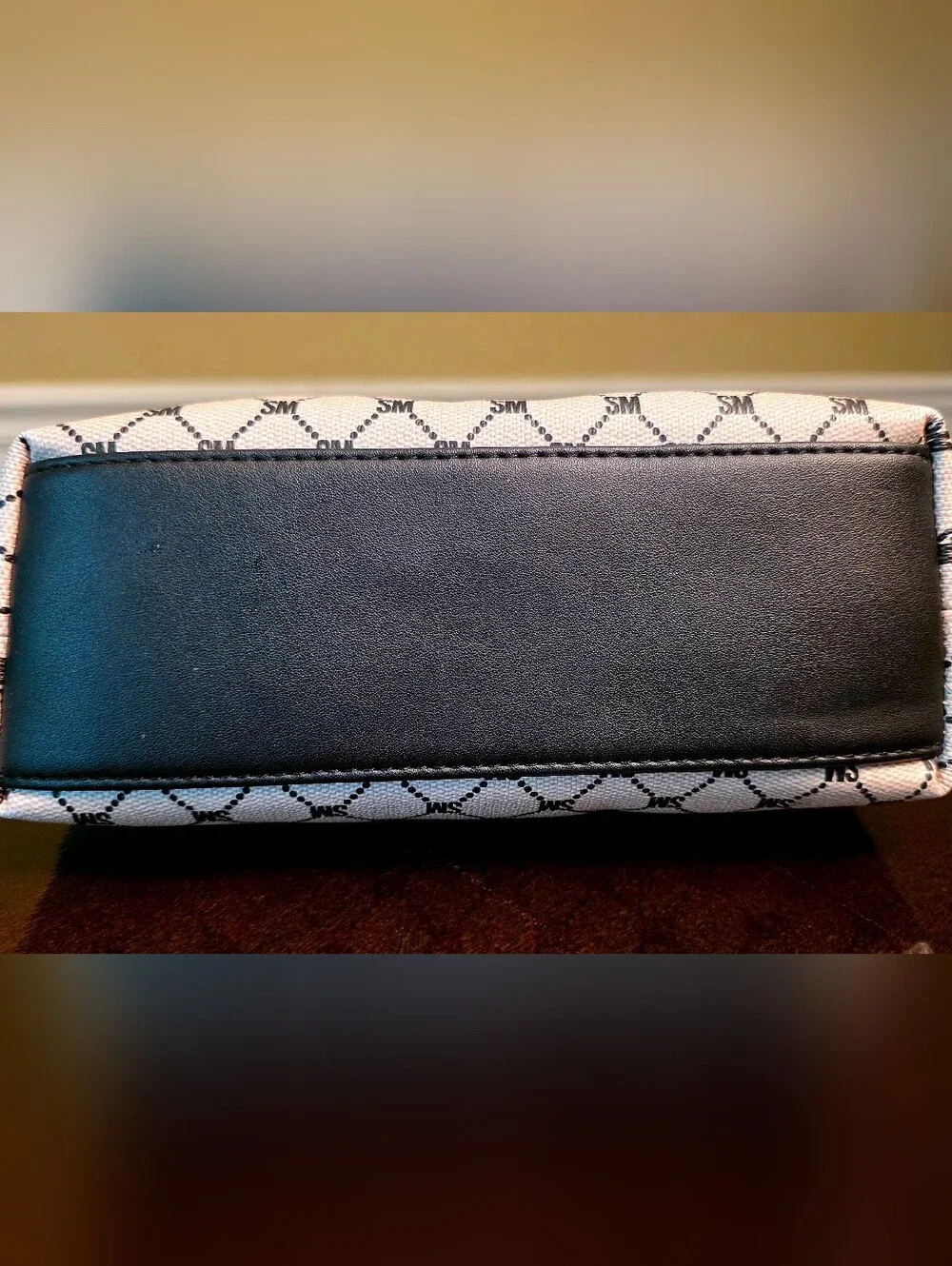 Steve Madden Beige Black SM Monogram Zip Crossbody Bag